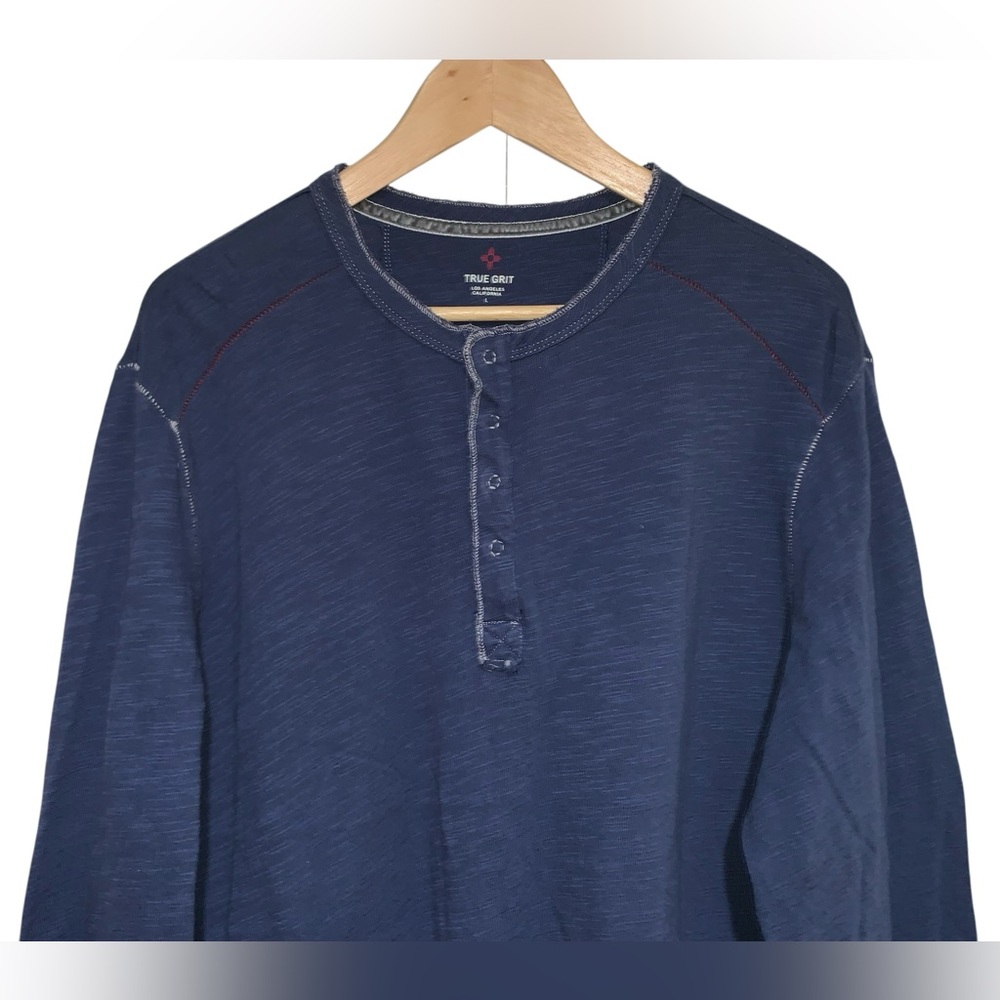 True Grit Men's Soft Henley Pullover Shirt Blue Size: L - Picture 6 of 13